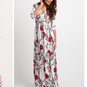 Pinkblush Maternity White Garden Wrap Maxi Dress
